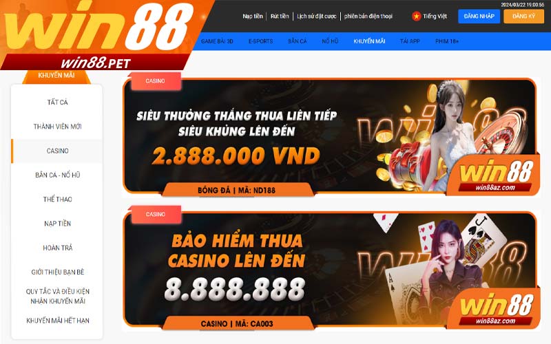 Ưu đãi đặc biệt cho casino win88