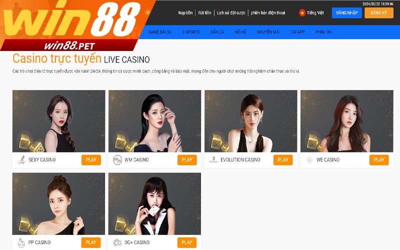 Win88 casino là đối tác uy tín của nhiều sảnh live casino lớn nhất hiện nay